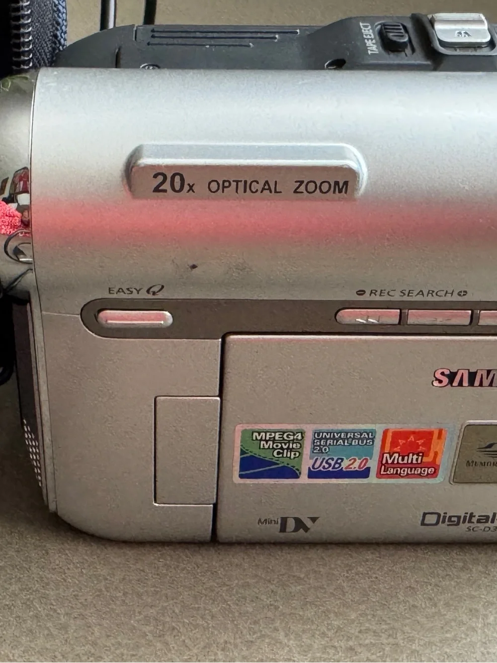 Samsung Silver Digital Camcorder with Gray and Blue Carry Case